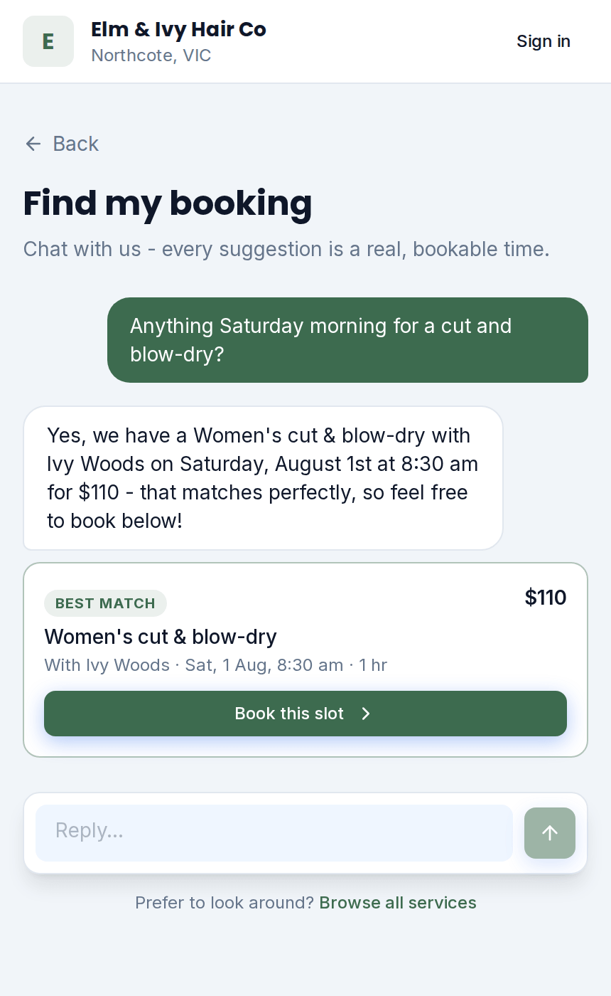 An AI assistant helps customers book