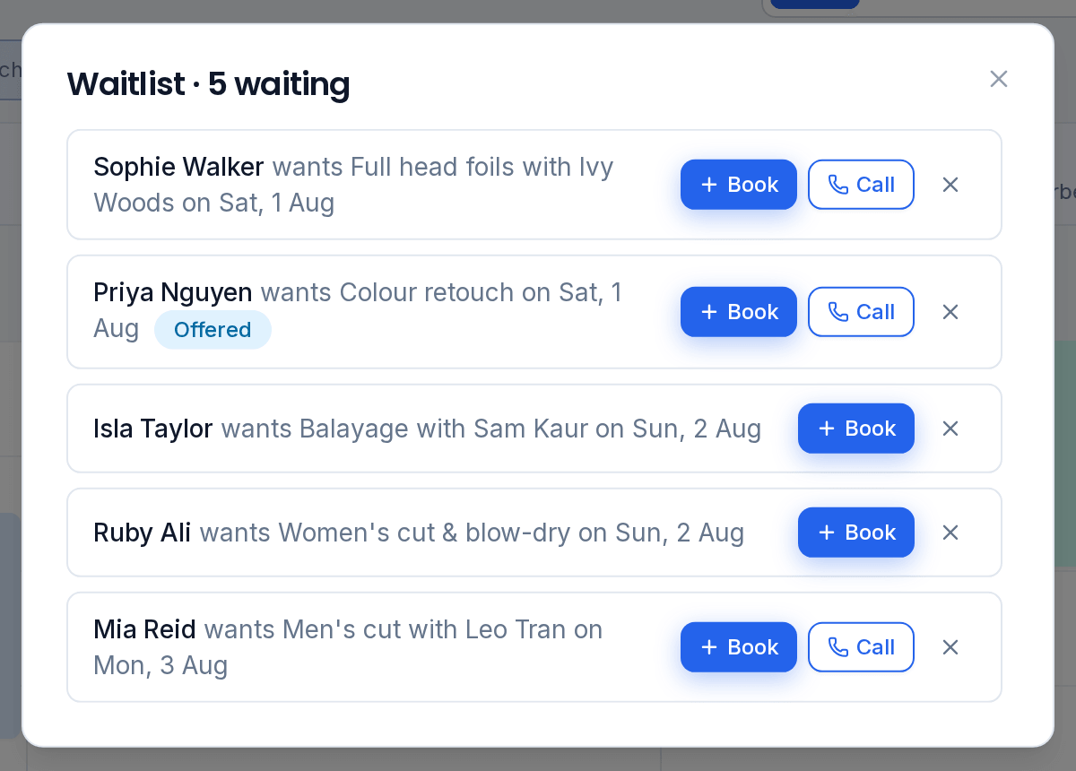 A waitlist refills cancelled slots