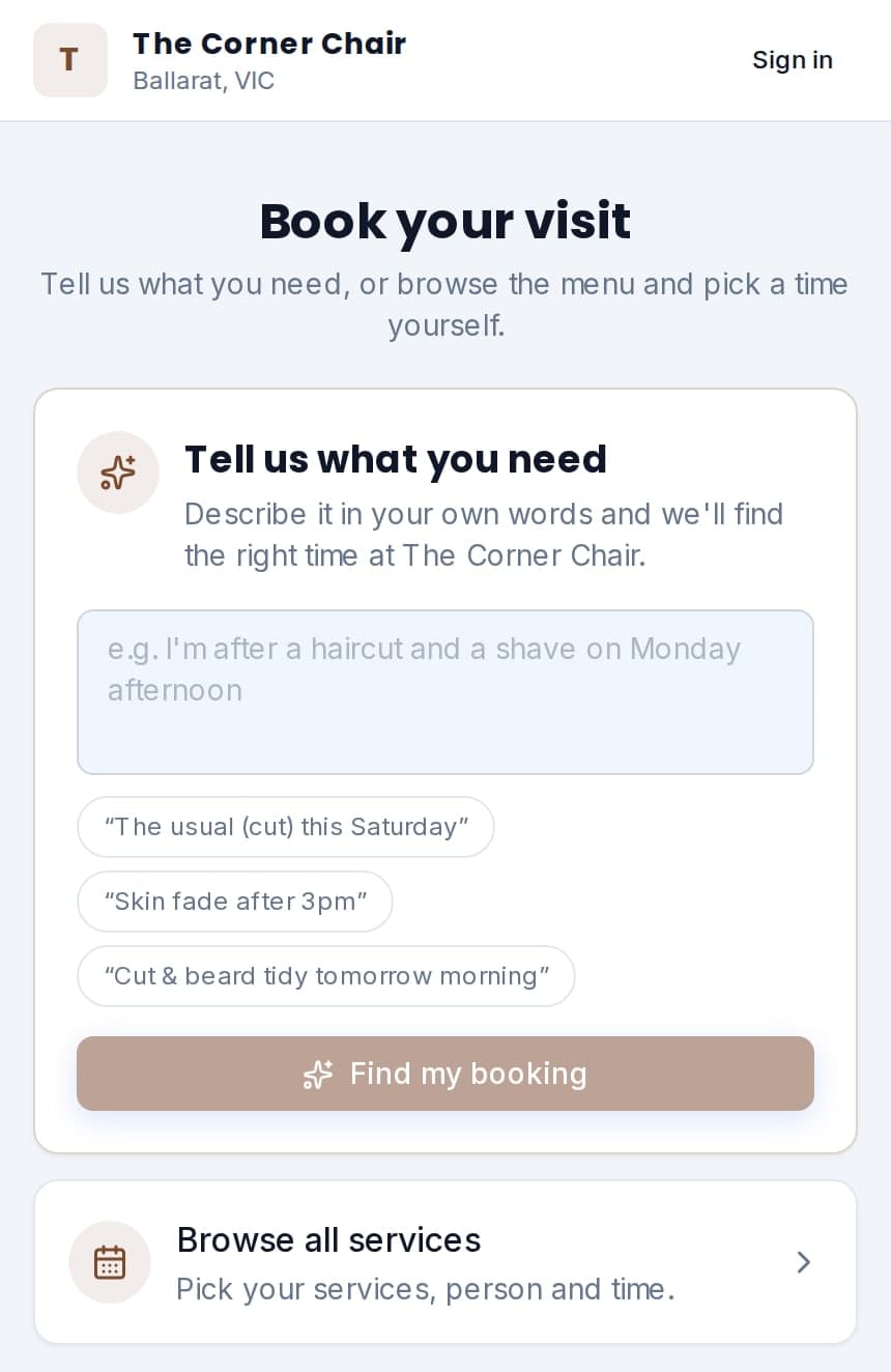 Customers booking The Corner Chair online