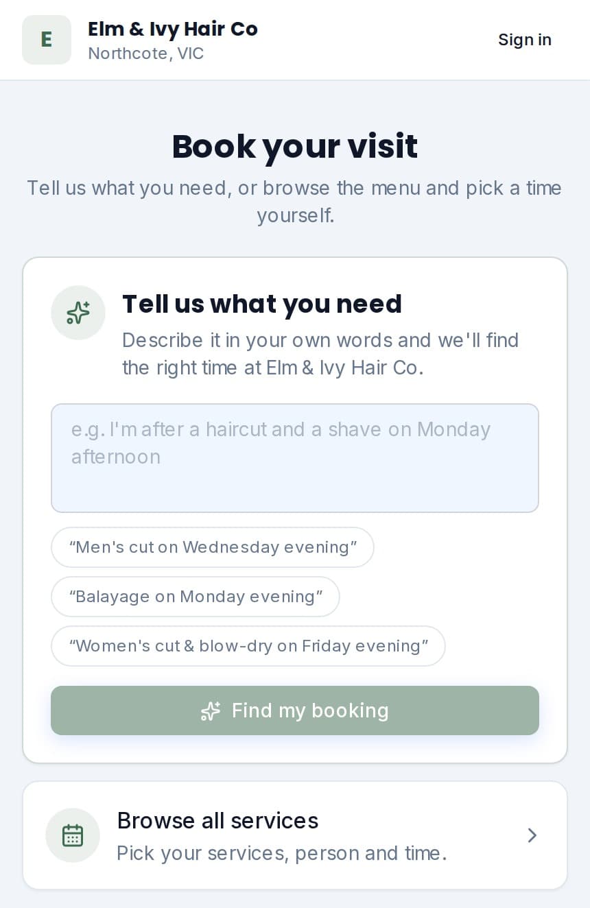 Customers booking Elm & Ivy Hair Co online