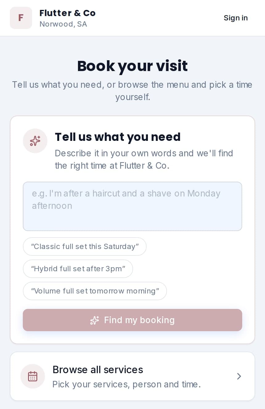 Customers booking Flutter & Co online