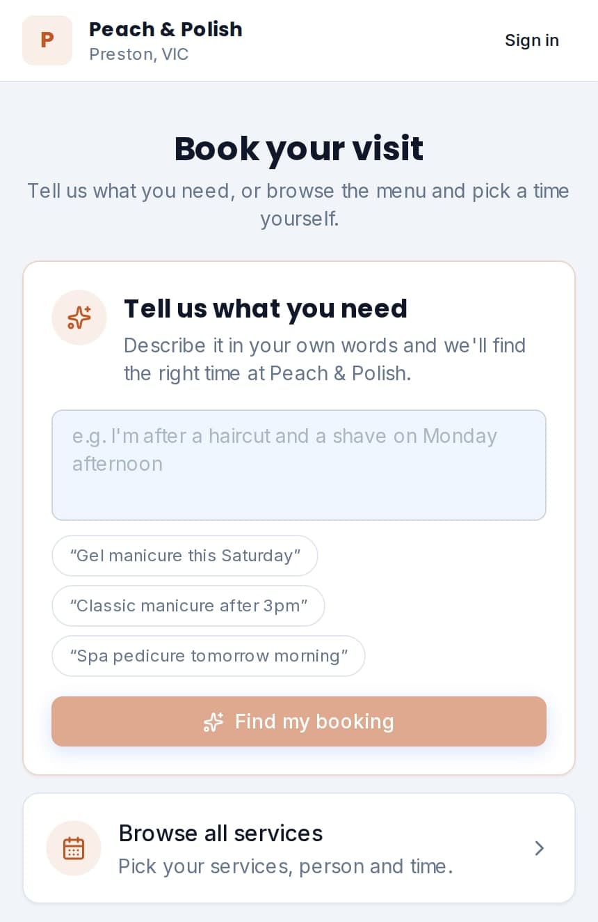 Customers booking Peach & Polish online