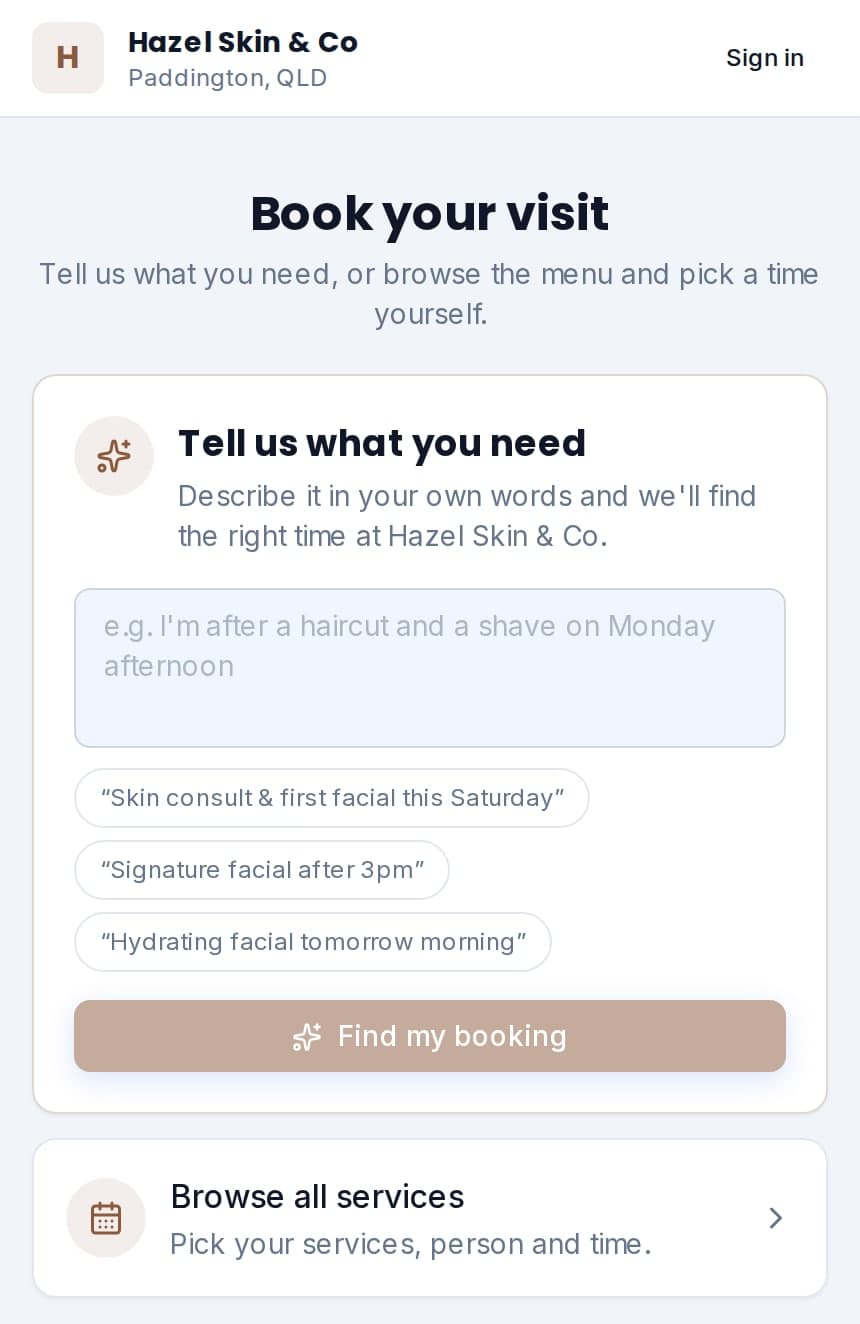 Customers booking Hazel Skin & Co online