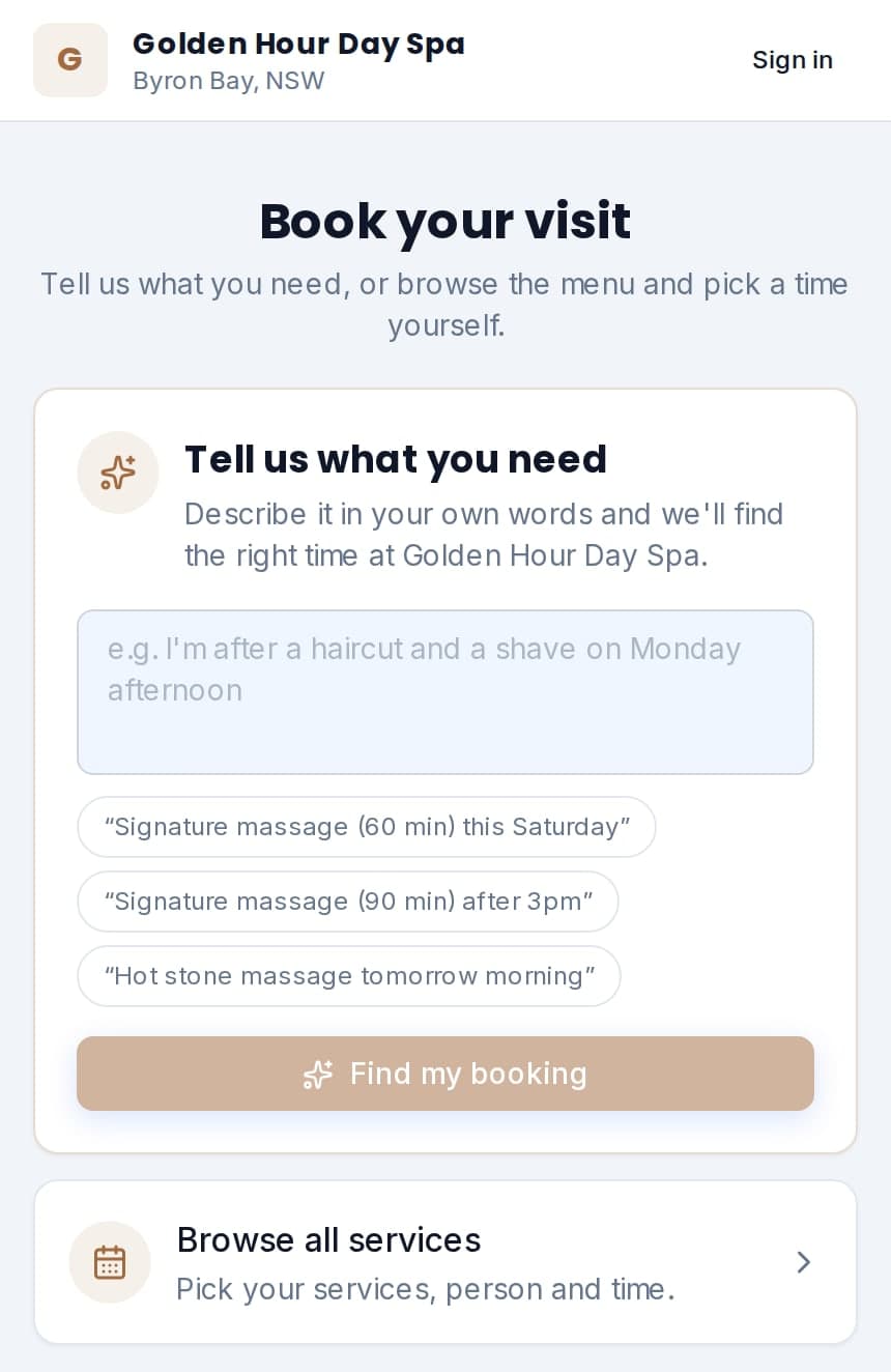 Customers booking Golden Hour Day Spa online