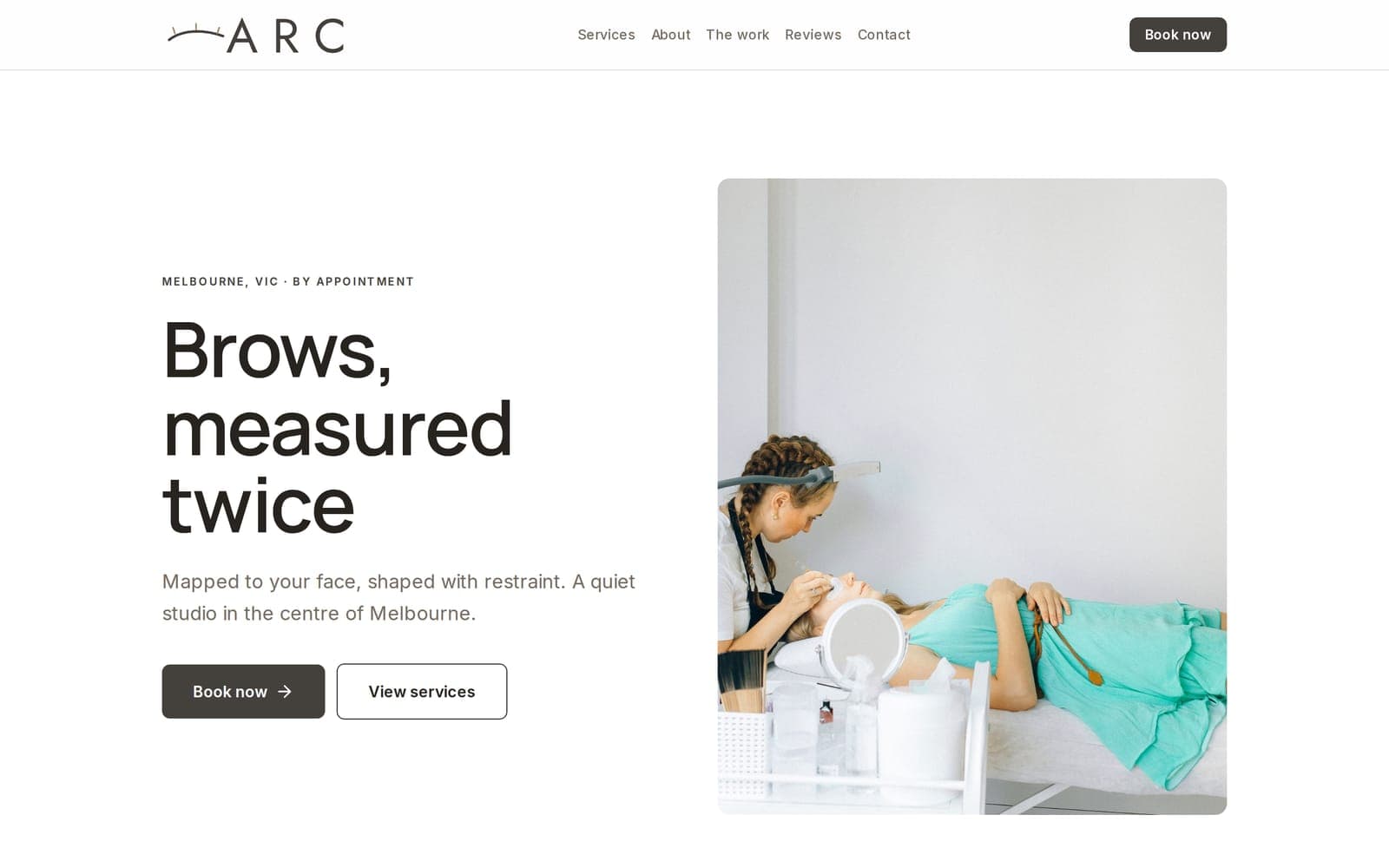 Arc Brow Studio website on desktop