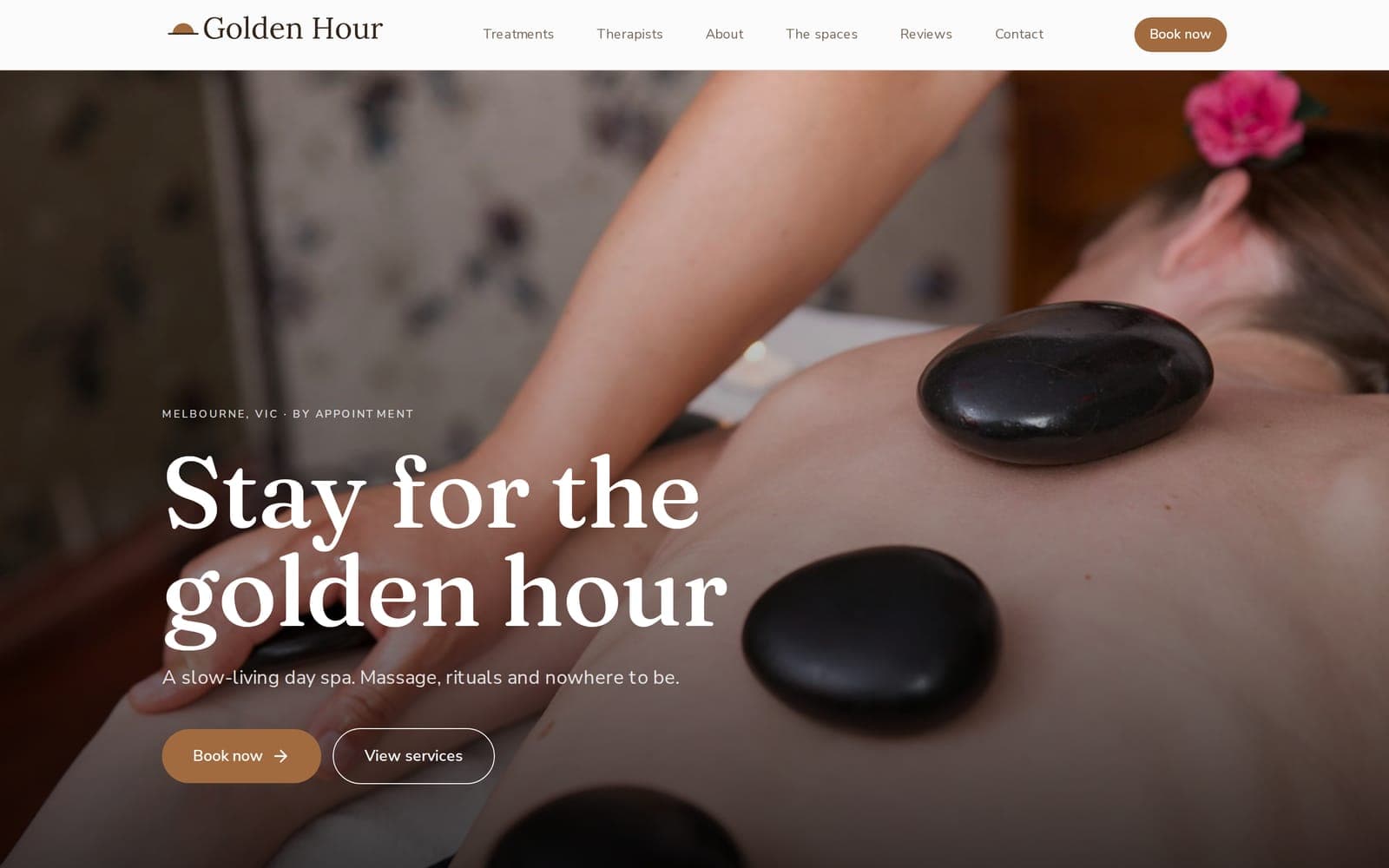 Golden Hour Day Spa website on desktop